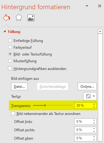 PowerPoint Bild als Hintergrund Transparenz einstellen